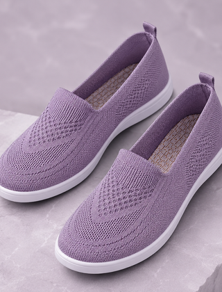Sneakers donna lilla in maglia traforata senza lacci con punta tonda