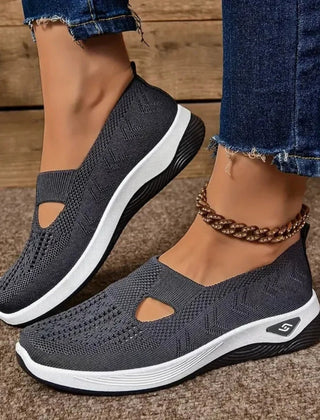 Sneakers grigio scuro donna con apertura a goccia sul collo e zeppa ammortizzata