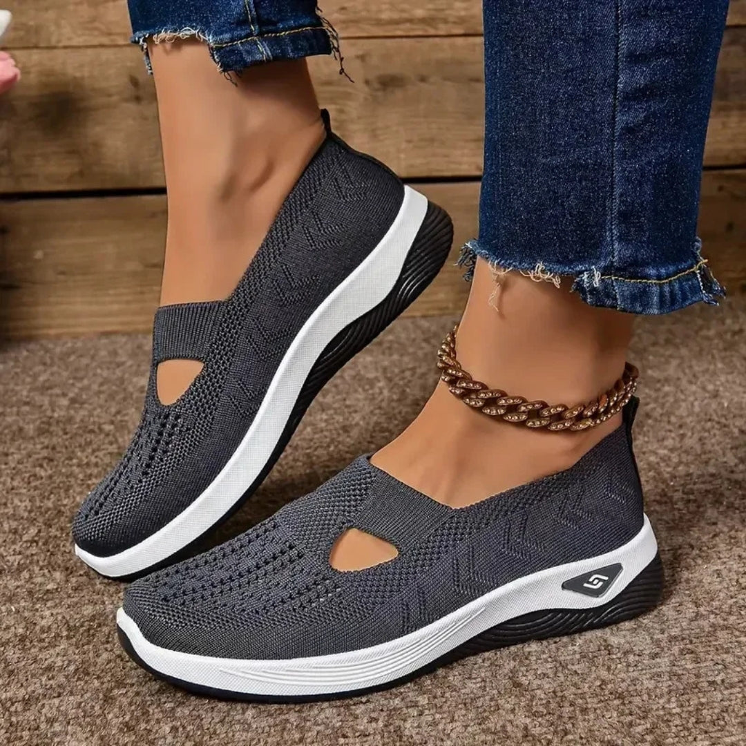 Sneakers grigio scuro donna con apertura a goccia sul collo e zeppa ammortizzata