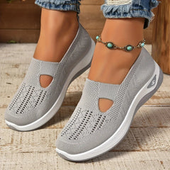 Sneakers grigie donna slip-on con motivo traforato e punta arrotondata