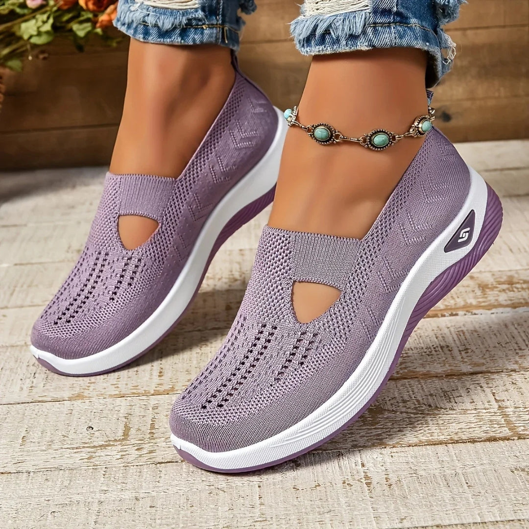 Sneakers lilla donna slip-on con aperture a goccia e suola bicolore ammortizzata