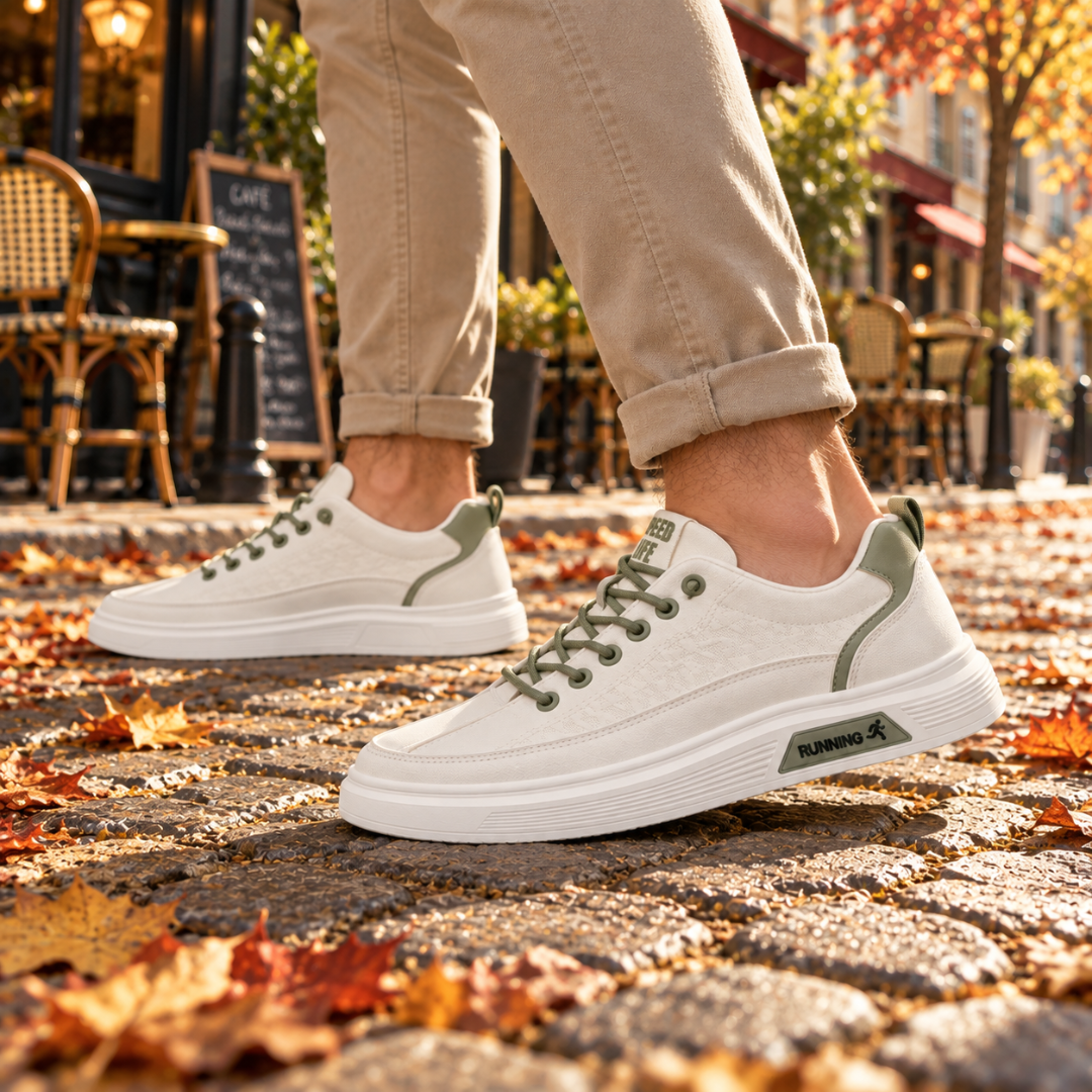 Sneakers uomo verde chiaro basse con tomaia goffrata e lacci a contrasto