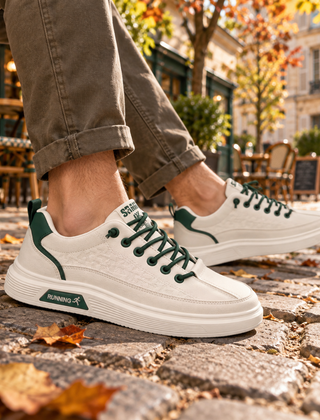 Sneakers uomo verde scuro con lacci scuri, tallone a contrasto e suola chiara