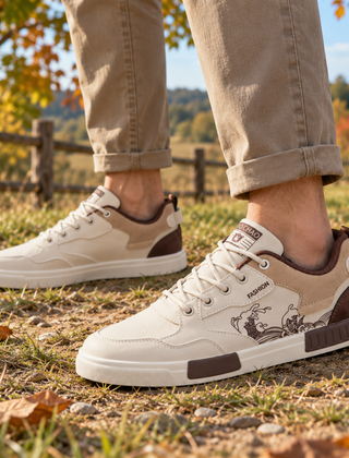 Sneakers uomo marroni con inserti beige e stampa a onde sul lato