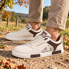 Sneakers bianche da uomo con perforazioni laterali e stampa di onde a contrasto