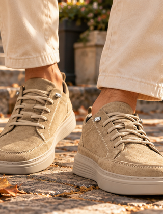 Sneakers uomo kaki con lacci tono su tono e suola spessa chiara