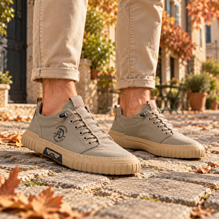 Sneakers uomo verde basse con logo laterale stampato e suola spessa scanalata