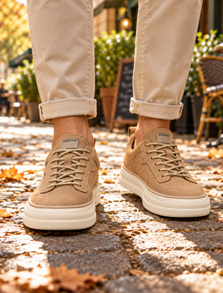 Sneakers uomo beige con lacci tono su tono e suola spessa color crema