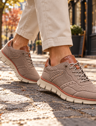 Sneakers uomo kaki effetto maglia con lacci e pannello al tallone a contrasto