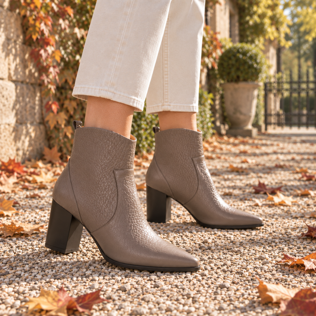 Stivaletti donna kaki effetto pelle martellata con gambale corto alla caviglia