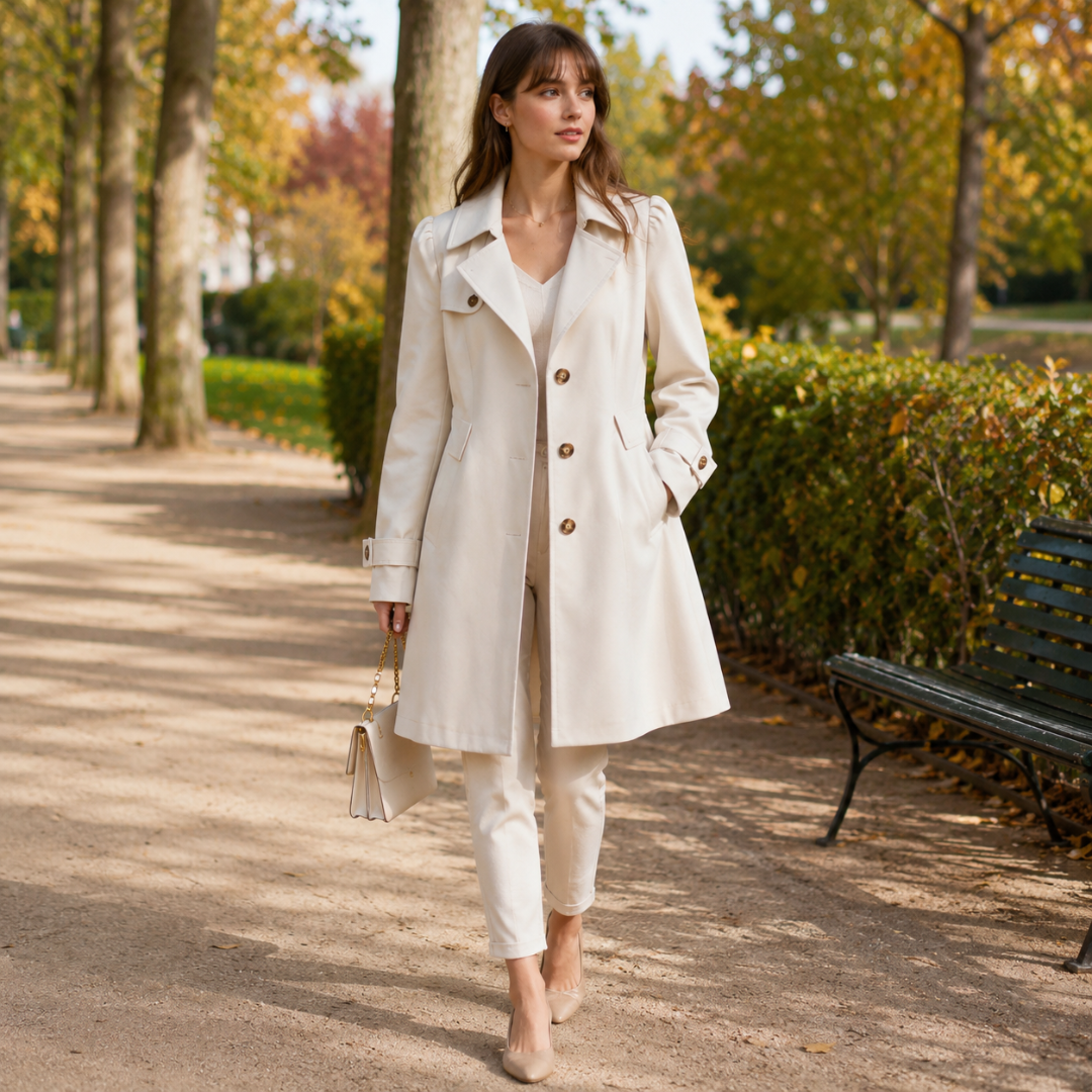 Trench donna bianco monopetto con collo a revers e polsini con cinturino