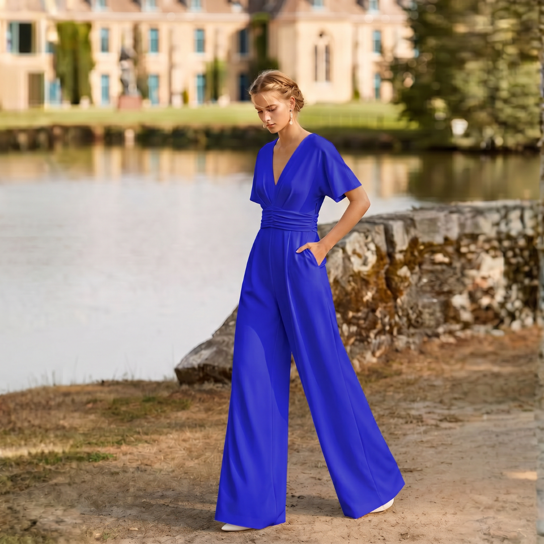 Tuta blu intenso con maniche kimono e pantaloni a gamba larga fluidi