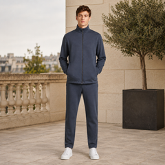 Tuta sportiva uomo grigio scuro con giacca a zip integrale e collo alto