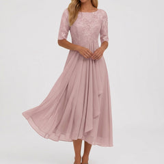 Vestito midi rosa con corpetto ricamato traforato e gonna svasata drappeggiata